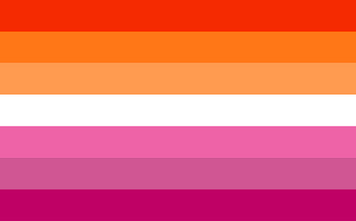 The lesbian pride flag with shades of pink and orange stripes. 
